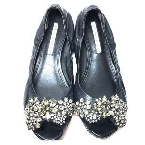 Vera Wang Lavender Rhinestone peep toe flat 6.5